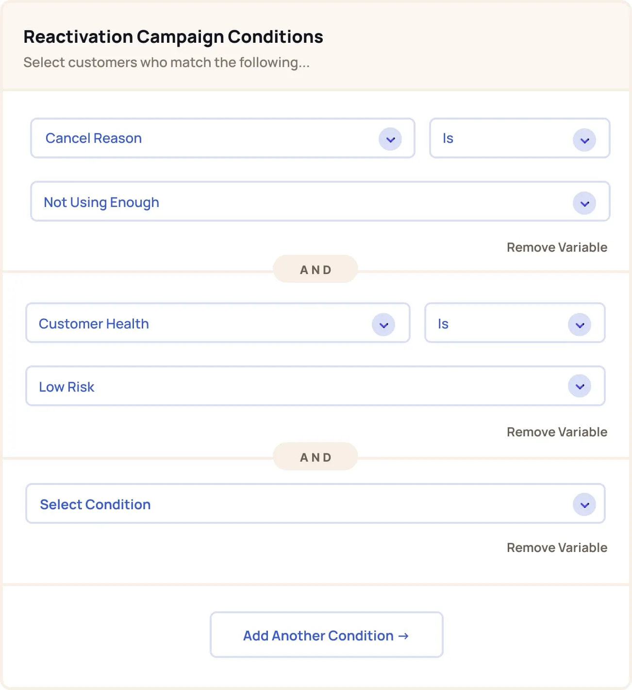 Reactivation campaign segment builder