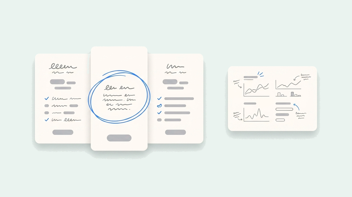 Three pricing tiers with the middle tier circled for review, beside a benchmark report card