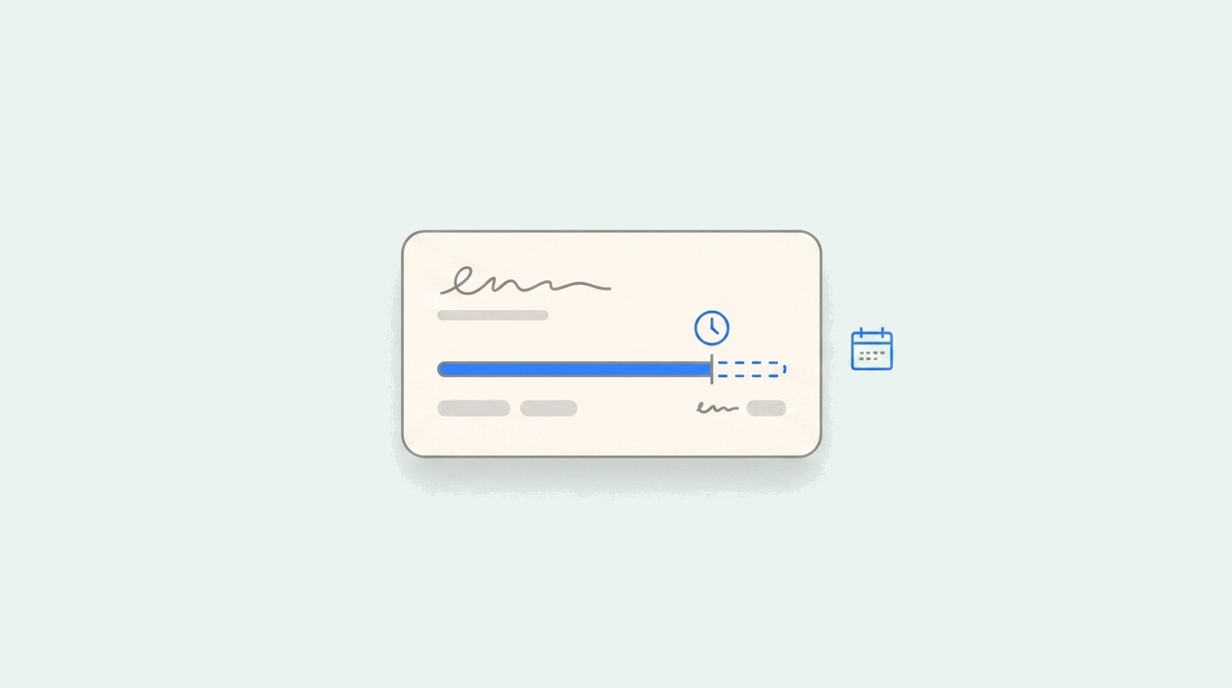 Trial progress bar extended past its original end marker with a dashed blue segment, beside a clock and a calendar