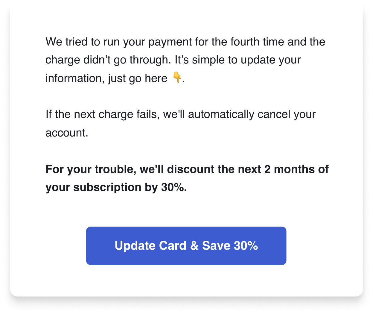 Dunning email offering a discount to update the card